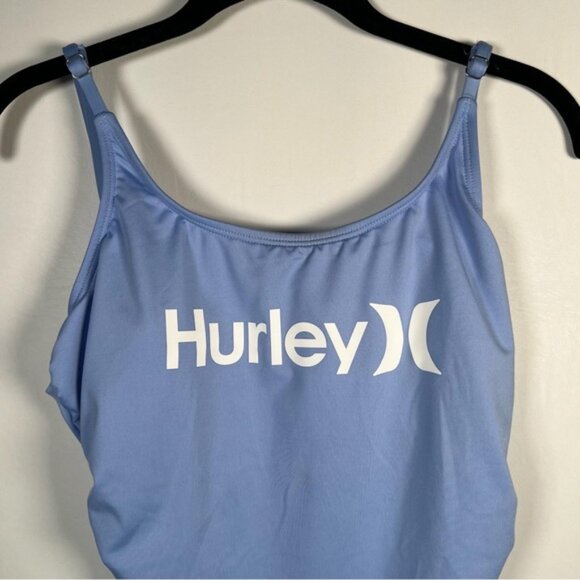 NWT Hurley Light Blue One Piece Swimsuit Front Logo Ruched Sides HURN23017 Sz L - Picture 7 of 14